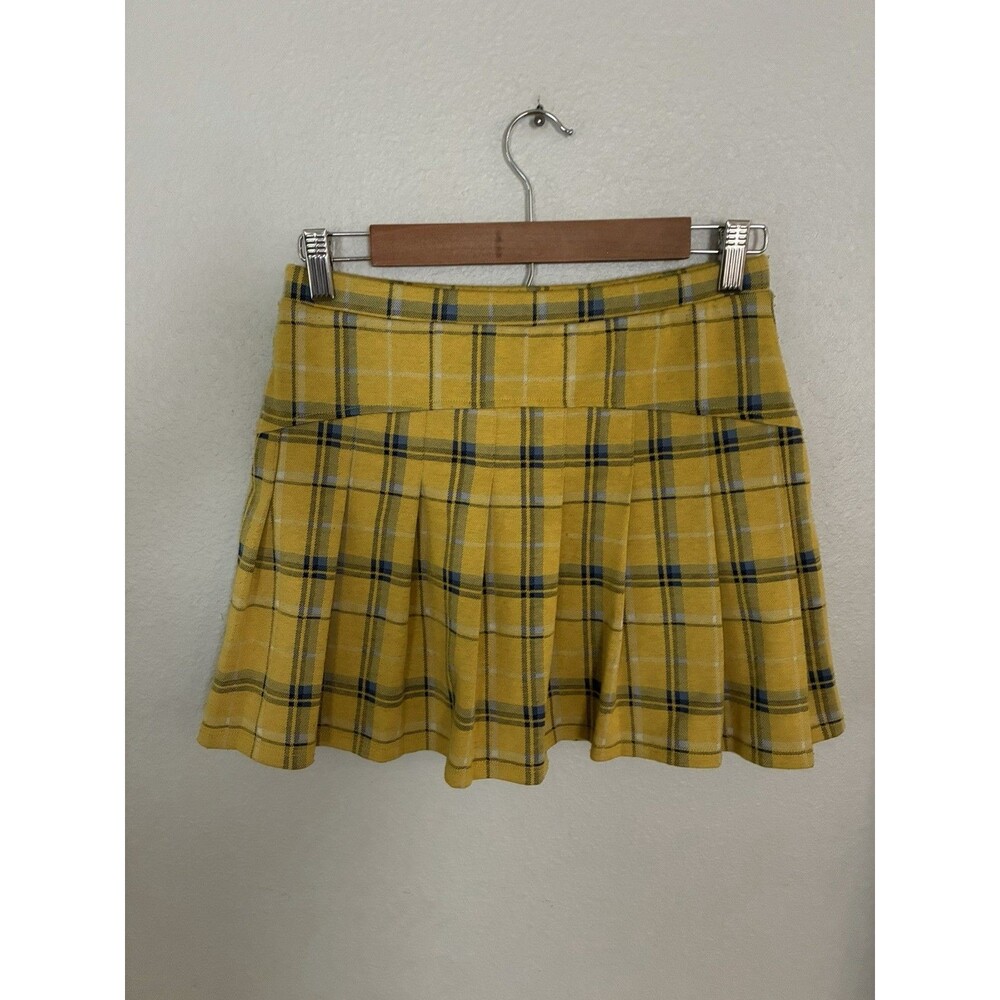 Yellow Plaid Mini Skirt XL 14-16 Pleated Y2K 90s Clueless Preppy Schoolgirl